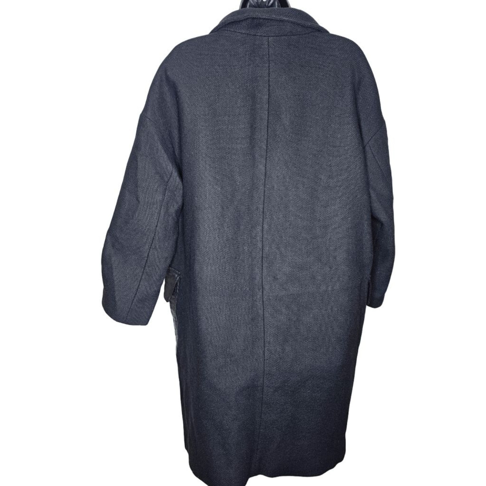 ZARA Black Wool Blend Coat with Faux Leather Pockets Women’s Size M - Picture 2 of 4